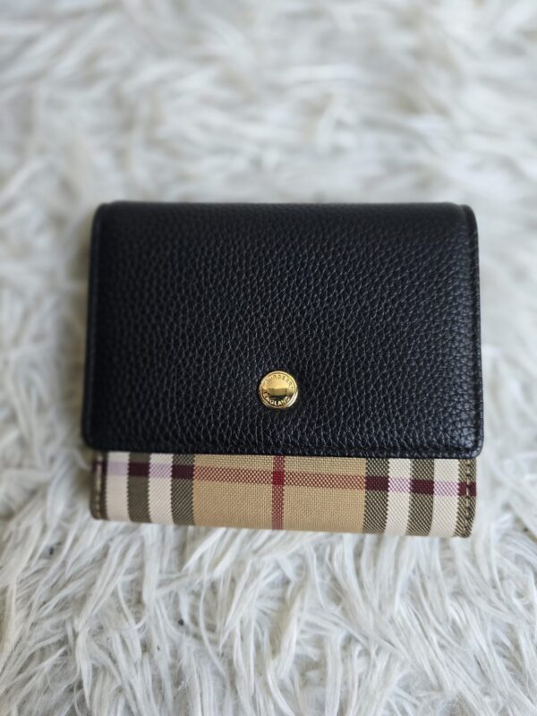 Lancaster Leather Check Wallet – Black/Beige/Gold