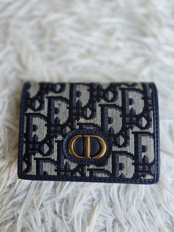 Elegant Montaigne Glycine Blue Oblique Jacquard wallet – Beige/Blue/Gold