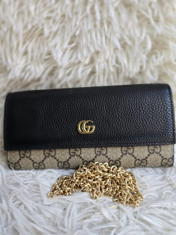 Marmont Continental Wallet On Chain – Black/Beige/Gold