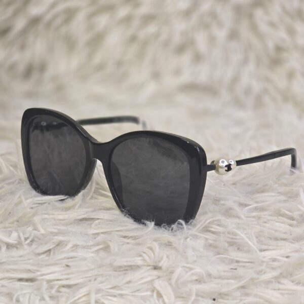 Black Acetate Square Sunglasses with Pearl Detail