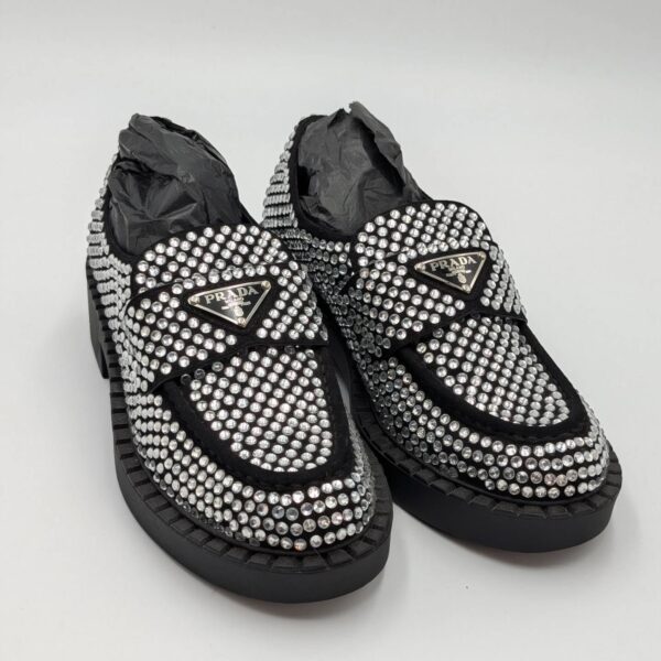 Satin Crystal Metal Triangle Loafers
