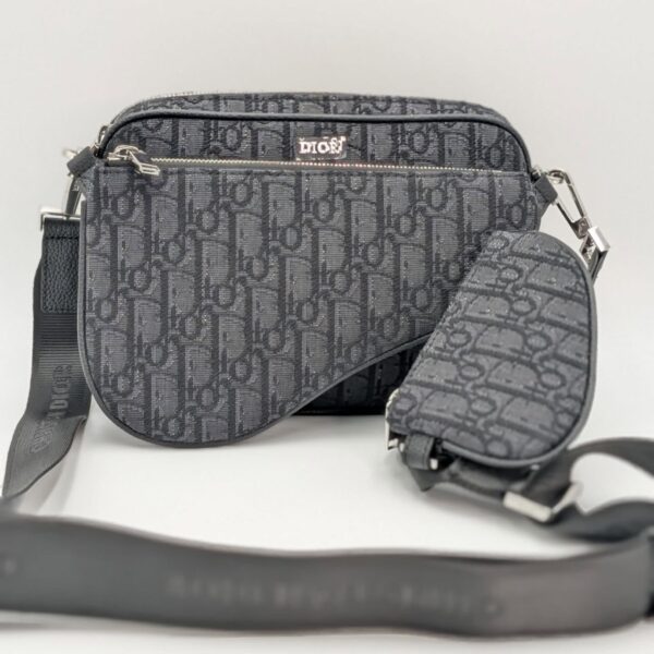 Saddle Triple Pouch – Beige and Black Oblique Jacquard
