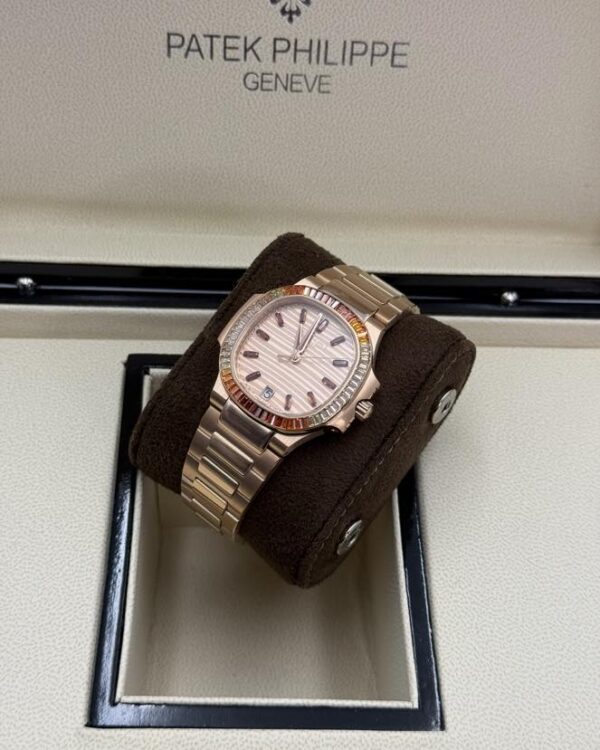 Nautilus Automatic Rose Gold Baguette Cognac Bezel