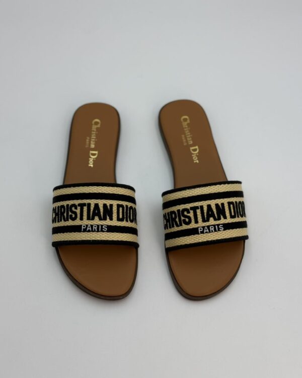 Dway Slide Natural Raffia and Black Embroidered Cotton