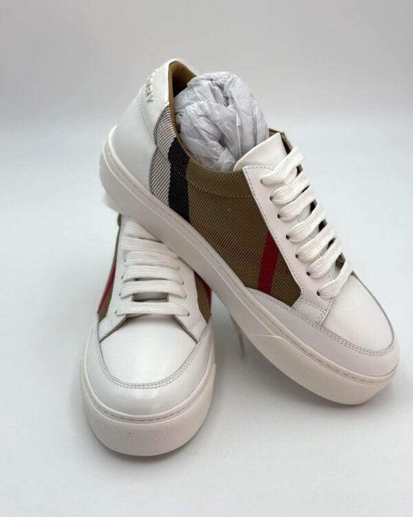 House Check and Leather Sneakers Optic White