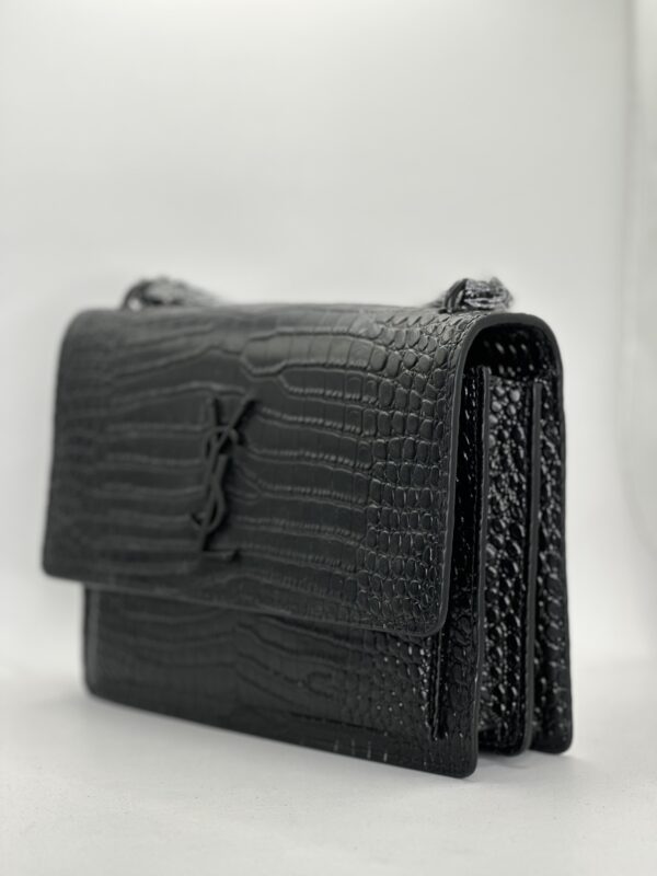 Women’s Sunset Medium in Crocodile Embossed Leather – Black/Black