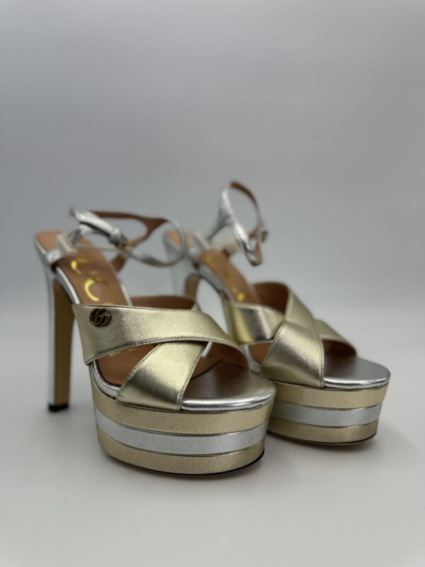 GG Angel Metallic Ankle-strap Platform Sandals In Gold