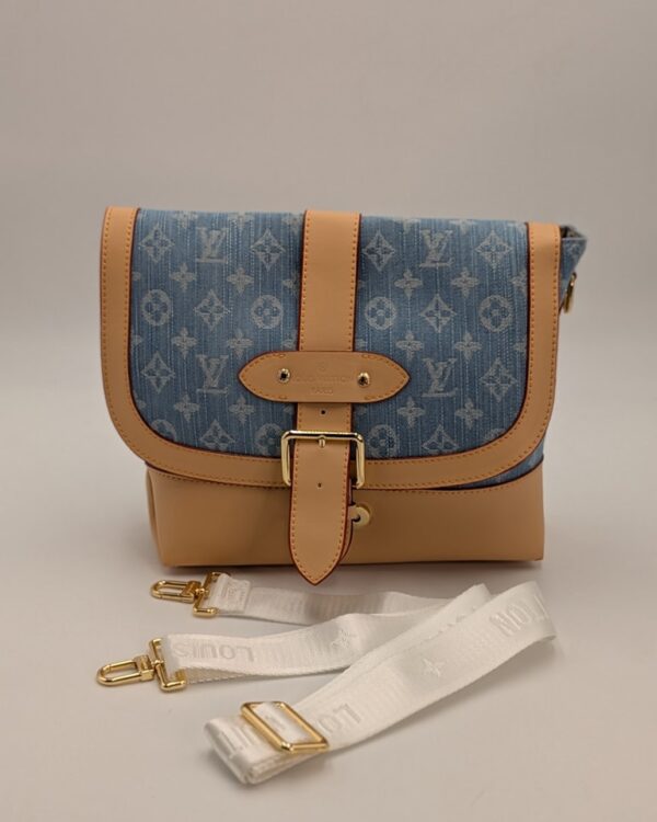 Leather Denim Crossbody Messenger Bag
