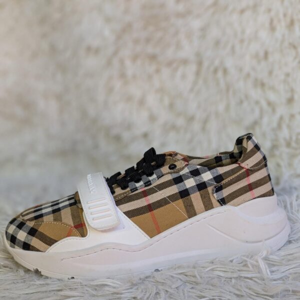 Check and Leather Sneakers