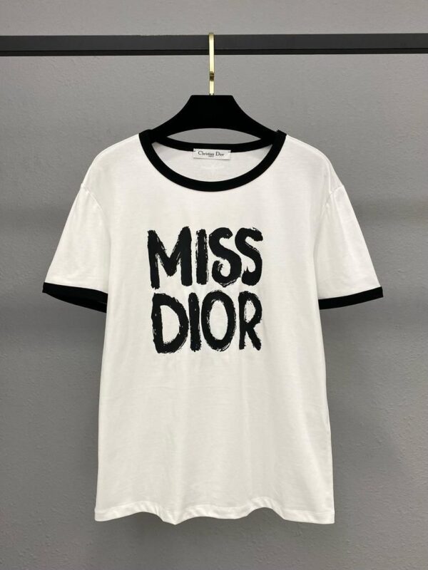 T-Shirt White Cotton and Linen Jersey with Miss D Graffiti Motif