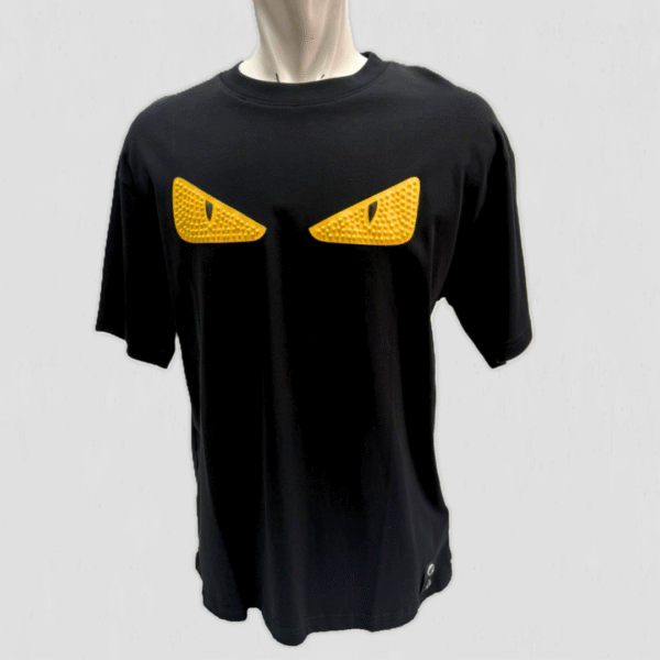 FF Black Cotton Spiked Eye Detail Crew Neck Half Sleeve